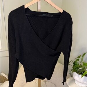 ZCSIA S Black Wrap V-Neck Knit Sweater